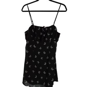 Black Spaghetti Strap Dress with White Floral Pattern By Divided Size Medium